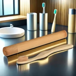 Custom OEM Free laser logo round handle charcoal bristles bamboo Toothbrush pack in bamboo case with customized logo