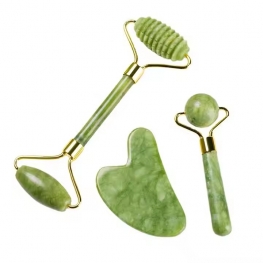 Custom High Quality Natural Jade Facial Roller Beauty Spa Gua Sha Tool Massager jade Roller Set for face eye